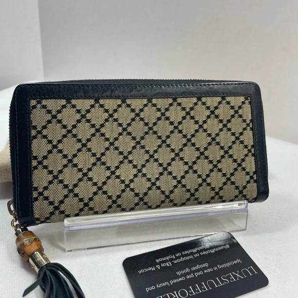 Authentic GUCCI Diamonte, bamboo wallet black tan w dust bag